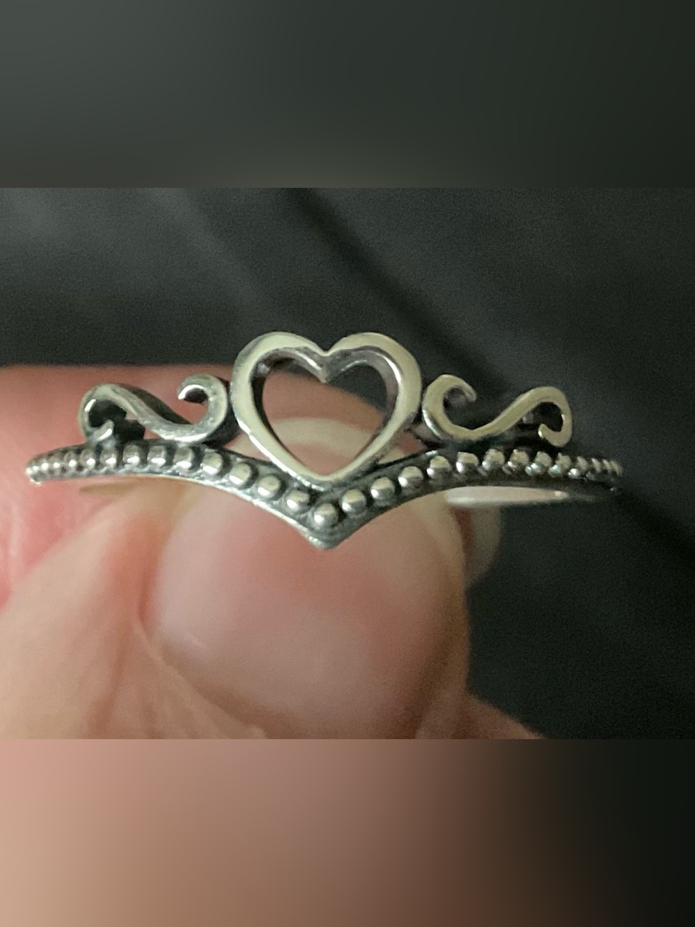 BNIB Sterling Silver 925 Chevron Heart Tiara Crown Ring